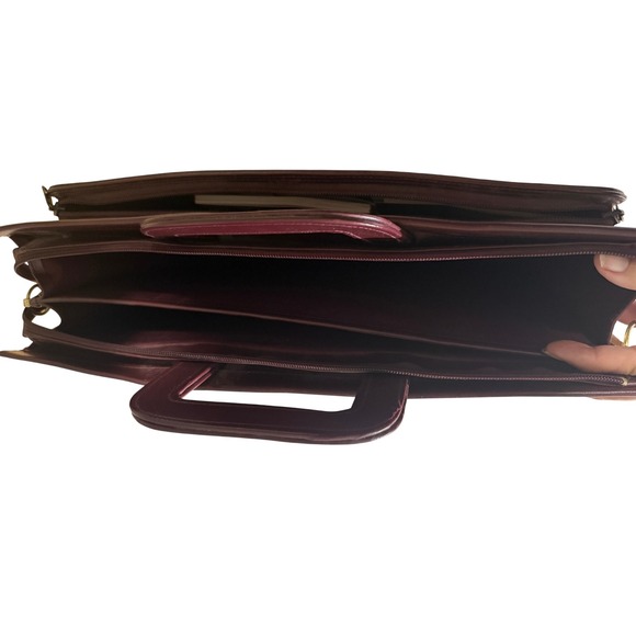 Vintage 80s Burgundy Leather Multi Compartment Briefcase Professional Laptop Bag - Picture 6 of 9
